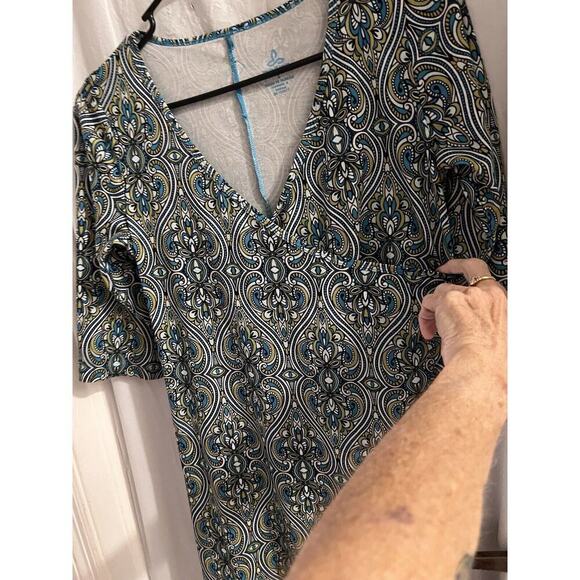 Prana Blue Green Paisley Nadia Verda Dress Size S Surplice Front Faux Wrap - Picture 2 of 6